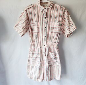 VTG 80s IDEAS Geometric Print Romper 100% Cotton Boho Festival Utility Playsuit